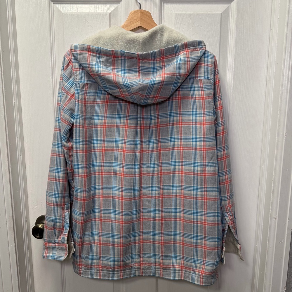 L.L.Bean Fleece-Lined Hooded Flannel Shirt Jacket Shacket Plaid Women’s Small - Picture 3 of 8